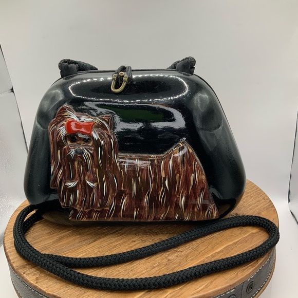 Timmy Woods Beverly Hills Vintage Hand Carved Yorkshire Terrier Dog Purse - Picture 2 of 7